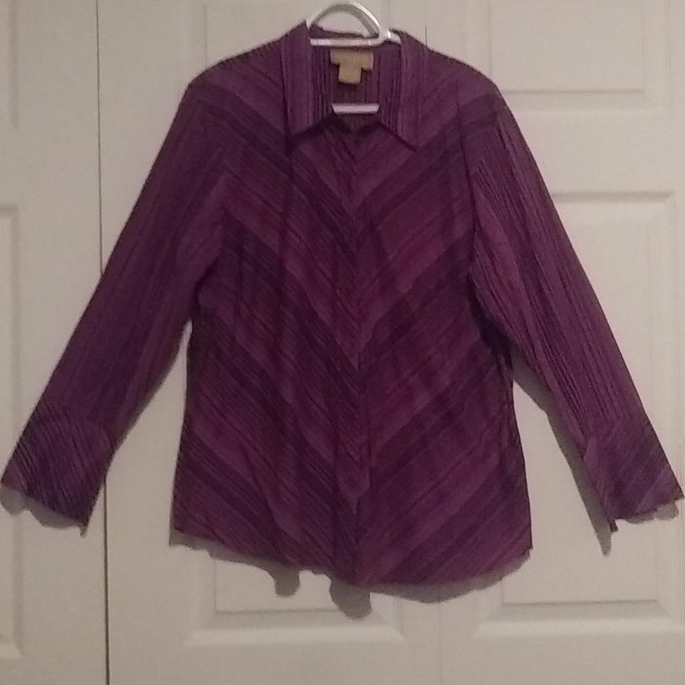 Women's Purple Striped 100% Cotton Button-Down Shirt - Classic Collar